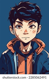 diseño de ilustración vectorial de caracteres de estilo anime de hombre joven. Caricatura de un chico negro de ánime manga. diseño de ilustración vectorial de caracteres de estilo de anime facial de joven. Caricatura masculina de manga de anime