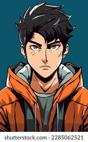 diseño de ilustración vectorial de caracteres de estilo anime de hombre joven. Caricatura de un chico negro de ánime manga. diseño de ilustración vectorial de caracteres de estilo de anime facial de joven. Caricatura masculina de manga de anime