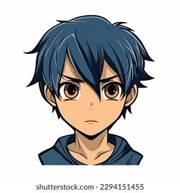 diseño de ilustración vectorial de caracteres de estilo anime de hombre joven. Caricatura de un chico negro de ánime manga. diseño de ilustración vectorial de caracteres de estilo de anime facial de joven. Caricatura masculina de manga de anime