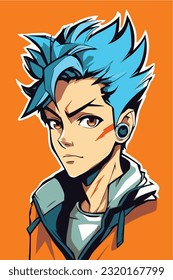 junge Mann Anime Stil Charakter Vektorgrafik Design. Manga Anime Boy Black Hair Faces Cartoon. Gesicht jungen Mann Anime Stil Charakter Vektorgrafik Design. Junge männliche Manga-Cartoon