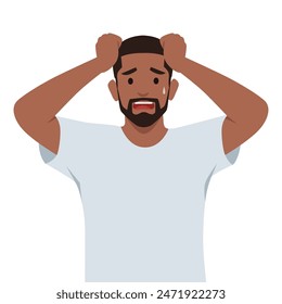 Young man Anxious young man feel distressed worried suffer from panic attack or anxiety. Flat vector illustration isolated on white background