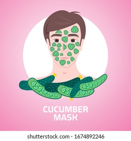 young man applying cucumber face mask facial treatment skincare concept portrait vector illustration