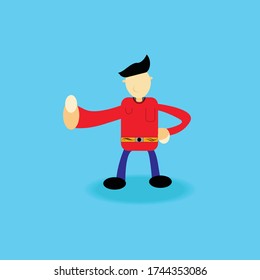 A young man appreciates good work by giving a thumbs-up. Colorful vector character illlustration in flat cartoon style