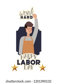 young man with apron celebrating the labor day avatar character