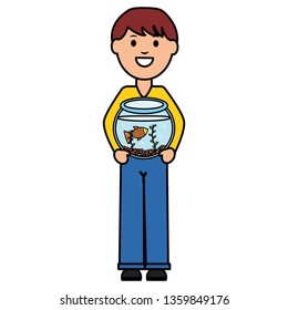 young man with aquarium bowl