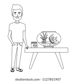young man with aquarium fish