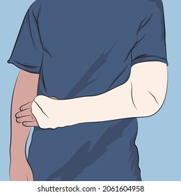 Young man with arm in a cast and bandaged. White background.