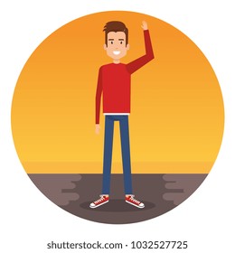 young man with arm up character