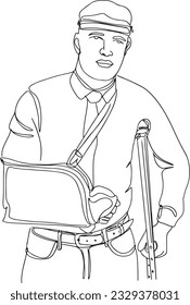 Young Man with Arm Sling and Bandage in Continuous Outline Sketch, Injury and Healing, Recovering with Determination, Positive Recovery