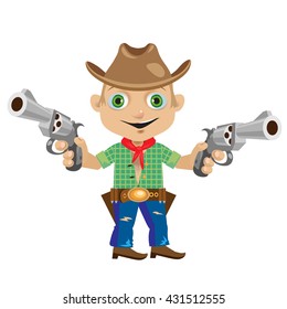 A young man armed with two revolvers. Vector illustration.