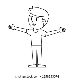 Young man with arms open in black and white
