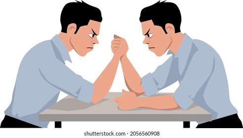 Young Man Arm-wrestling Himself As A Metaphor For Internal Conflict, EPS 8 Vector Illustration