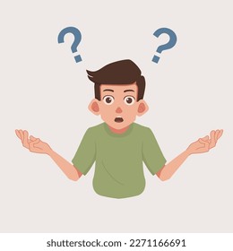 young man asking a question and wanting to get an answer. Flat character vector illustration.
