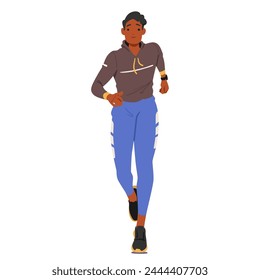 Young Man Athlete Character Dashes Forward With Determination. Muscles Defined, Sweat Gleaming, Embodies Speed And Endurance In His Powerful Running Front View Pose. Cartoon People Vector Illustration