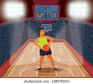 young man athlete playing basketball with balloon vector illustration design