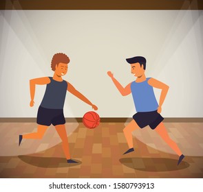 young man athlete playing basketball with balloon vector illustration design