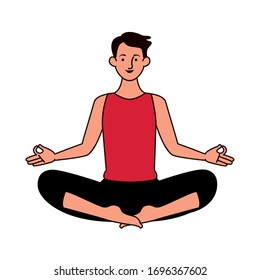 young man athlete practicing yoga character vector illustration design