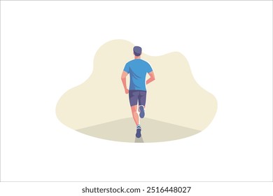 Young Man Athlete Races Forward, Rear View, His Muscular Back and Legs In A Powerful Stride, Embodying Speed And Determination. Sportsman Character Sports Training. Cartoon People Vector Illustration