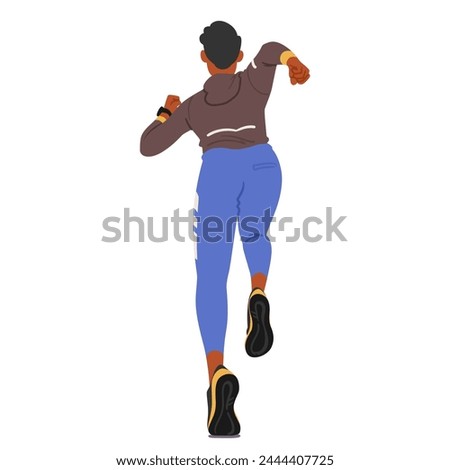 Young Man Athlete Races Forward, Rear View, His Muscular Back and Legs In A Powerful Stride, Embodying Speed And Determination. Sportsman Character Sports Training. Cartoon People Vector Illustration