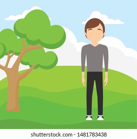 young man attractive in landscape nature