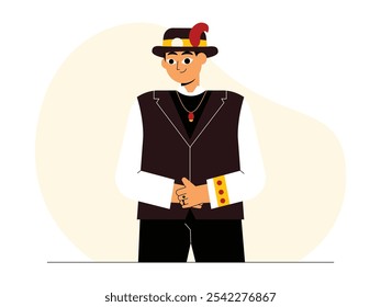 A young man with an attractive and stylish appearance in traditional clothes, gypsy vector illustration.