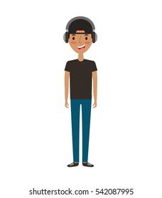 young man avatar character with headphone audio vector illustration design