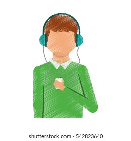 young man avatar character with headphone audio vector illustration design