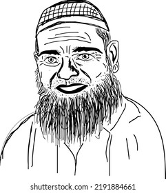 Young man avatar character male muslim face cartoon, islamic man face line art vector silhouette, muslim man face cartoon drawing, Muslim man character