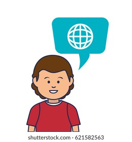 young man avatar character with speech bubble