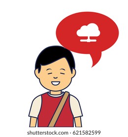 young man avatar character with speech bubble