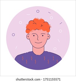 Young man avatar. Face and shoulders. Icon of a man. Man or boy outline illustration. Editable stroke.