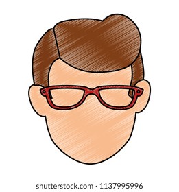 young man avatar head with glasses character