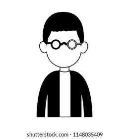 Young man avatar profile in black and white
