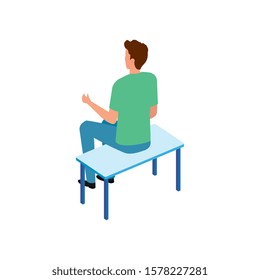 young man avatar sitting character icon vector illustration design