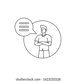 young man avatar with speech bubble vector illustration design