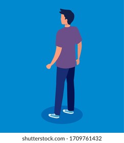 young man of back avatar character vector illustration design