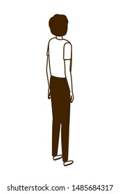 young man of back position on white background