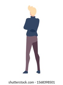 young man of back position on white background vector illustration design
