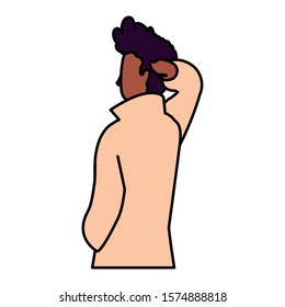 young man of back position on white background vector illustration design