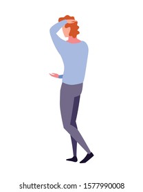 young man of back position on white background vector illustration design