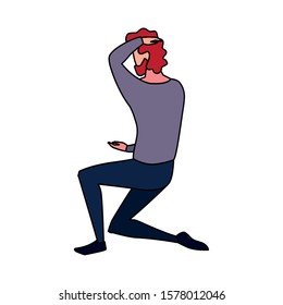 young man of back position on white background vector illustration design