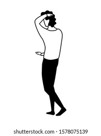 young man of back position on white background vector illustration design