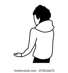 young man of back position on white background vector illustration design