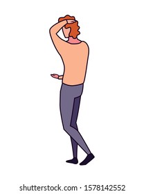 young man of back position on white background vector illustration design