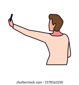 young man of back position on white background vector illustration design