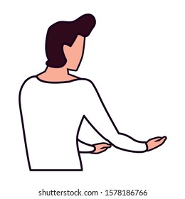 young man of back position on white background vector illustration design