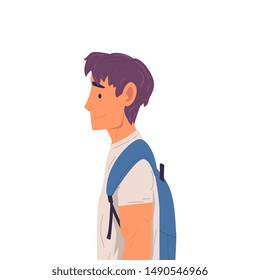 Young Man with Backpack Side View Vector Illustration True Style