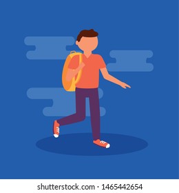 young man with backpack vacations - people and travel vector illustration