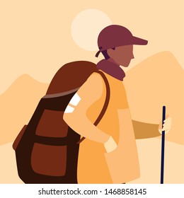 young man with backpack walking activity outdoor