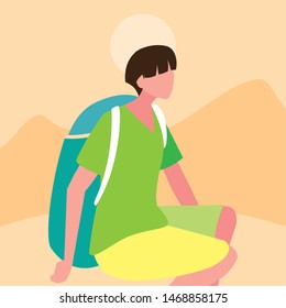 young man with backpack walking activity outdoor